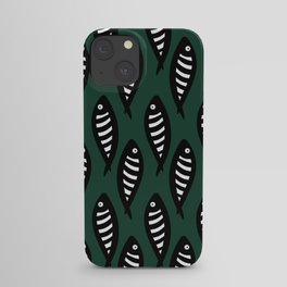 Abstract black and white fish pattern Pine green iPhone Case