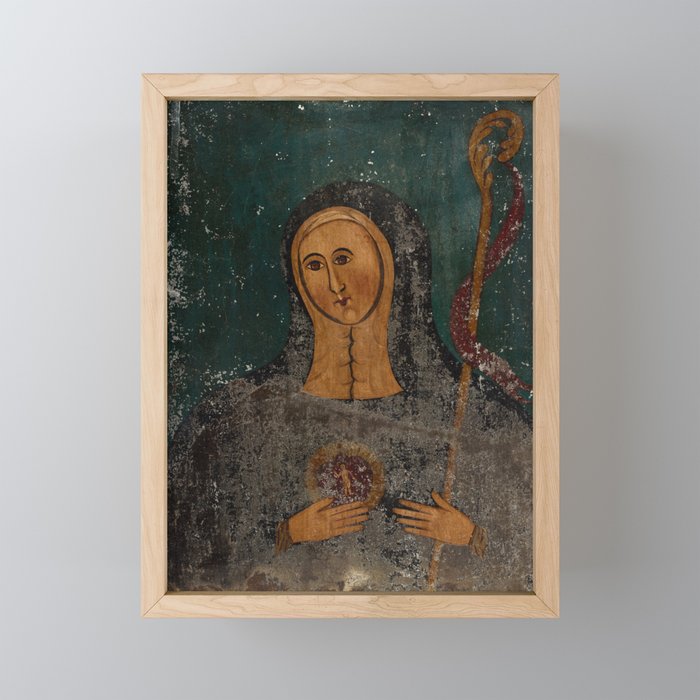 Saint Gertrude the Great Vintage Mexican Painting Framed Mini Art Print