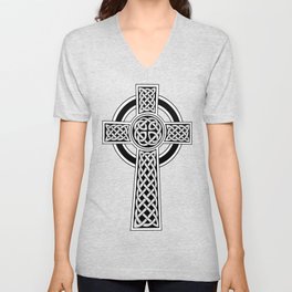 St Patrick's Day Celtic Cross Black and White V Neck T Shirt