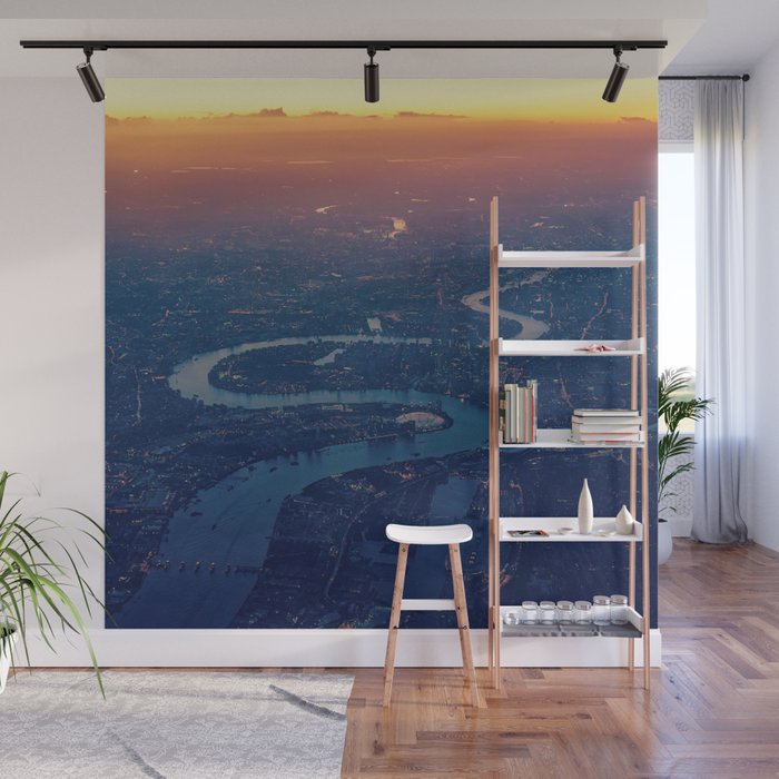 Great Britain Photography - Winding River Going Through London In The Sunset Wall Mural