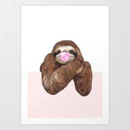 Hi! Sloth with Bubble Gum in Light Art Print