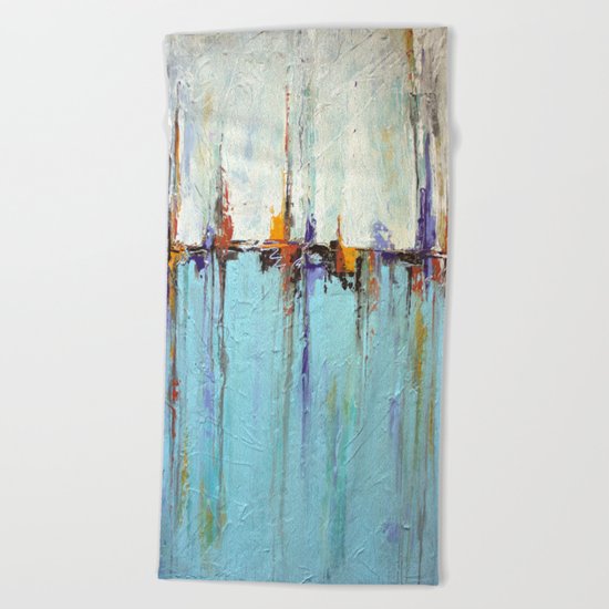 Abstract White and Blue Painting – Textured Art – “Sailing” Beach Towel