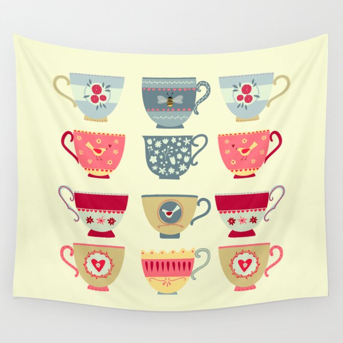 Tea Cups Wall Tapestry