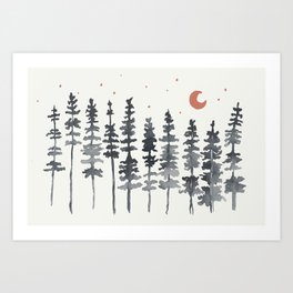 Nighttime Watercolor Forest Art Print
