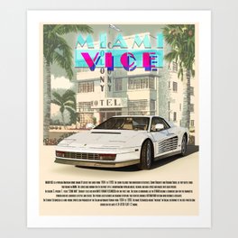 Cars and Classics - Miami Retro with iconic car Poster Art Print