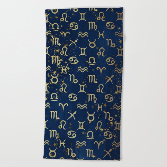 Twelve Zodiac Signs Horoscope Pattern Beach Towel