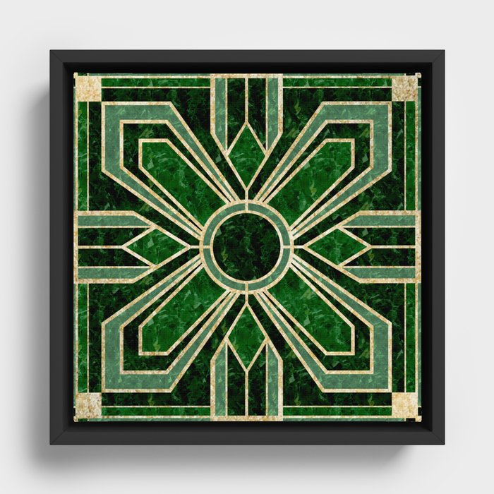 Art Deco Floral Tiles in Emerald Green and Faux Gold Art