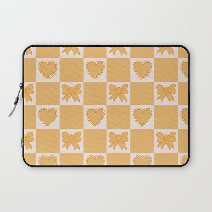 Gold Bow Checkered Print Laptop Sleeve