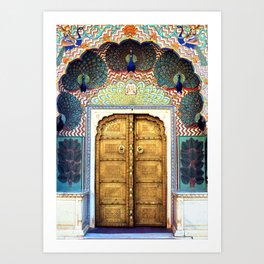 India Palace Ornate Gold Doorway with Peacocks Photograph Art Print
