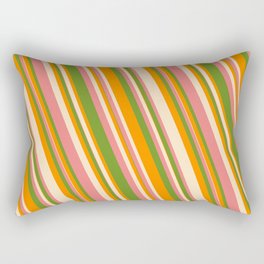 [ Thumbnail: Green, Dark Orange, Bisque, and Light Coral Colored Lines Pattern Rectangular Pillow ]