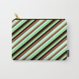 [ Thumbnail: Light Green, Black, Sienna, and Light Cyan Colored Lined Pattern Carry-All Pouch ]