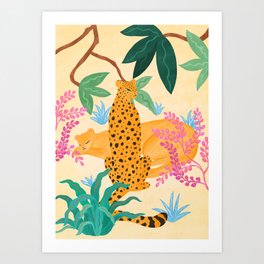 Panthers in Magical Garden Art Print
