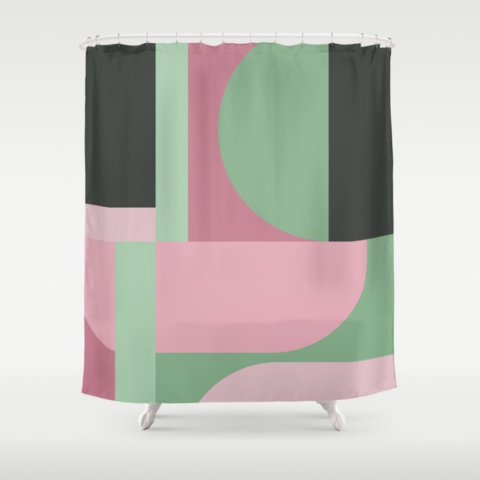 Art Deco Composition Pink and Green #5 Shower Curtain