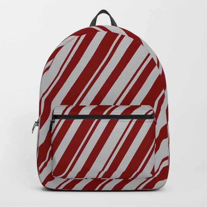 Maroon and Grey Colored Pattern of Stripes Backpack