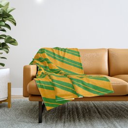 [ Thumbnail: Forest Green and Orange Colored Pattern of Stripes Throw Blanket ]