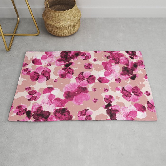 Pink watercolour floral Rug