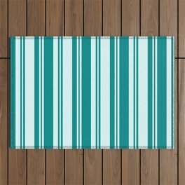 [ Thumbnail: Light Cyan and Dark Cyan Colored Lines Pattern Outdoor Rug ]
