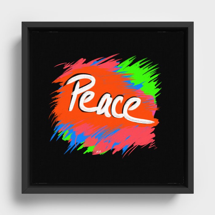 Peace (retro neon 80's style) Framed Canvas