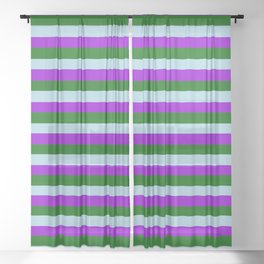 [ Thumbnail: Light Blue, Dark Violet, and Dark Green Stripes/Lines Pattern Sheer Curtain ]