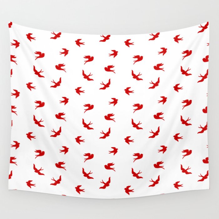 Red Flying Birds Seamless Pattern Wall Tapestry