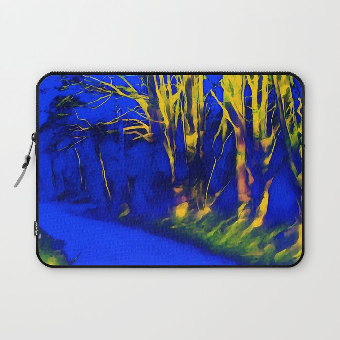 Blue Moon Forest Landscape Scenery expressionistic in colorful blue and yellow colors Laptop Sleeve