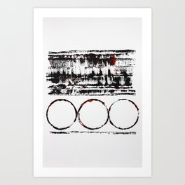 Minimal Circles Abstract Brush Strokes - White and Black Modern Art Art Print