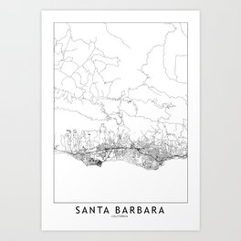 Santa Barbara White Map Art Print