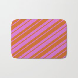 [ Thumbnail: Orchid and Chocolate Colored Lined Pattern Bath Mat ]