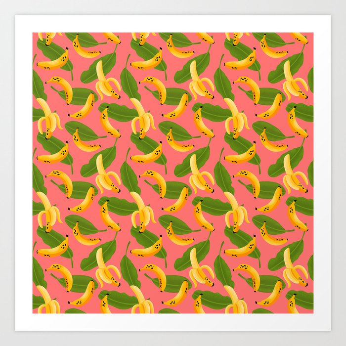 Banana Pattern on Pink Art Print