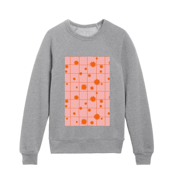 Sparkles on a grid - Orange and pink Kids Crewneck