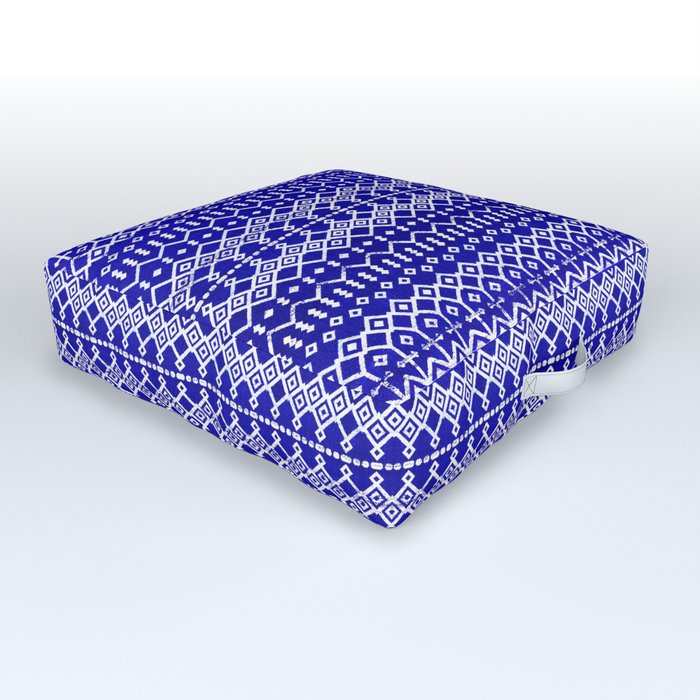 N287 - Blue Indigo Traditional Boho Geometric Moroccan Pattern Outdoor Floor Cushion