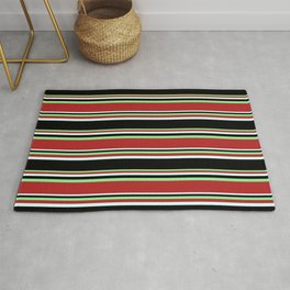 [ Thumbnail: Light Green, Red, Light Cyan, and Black Colored Striped/Lined Pattern Rug ]
