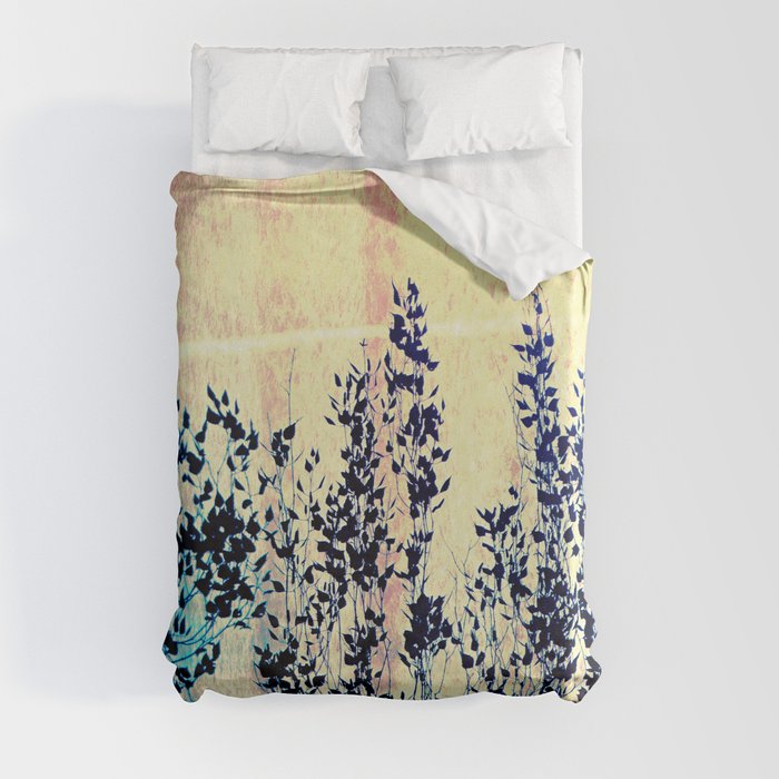 pink and yellow sky weeping willow tree Duvet Cover