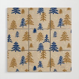 Christmas Trees – Gold & Navy Wood Wall Art