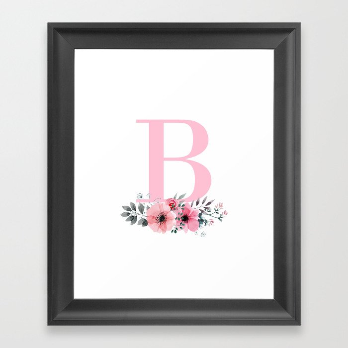 Floral Botanical Watercolor Spray Monogram B Framed Art Print