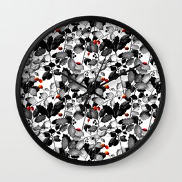 Holly Black & White with Red Berries Wall Clock
