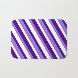 [ Thumbnail: Purple, White & Indigo Colored Lines Pattern Bath Mat ]