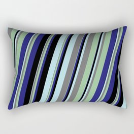 [ Thumbnail: Powder Blue, Dim Gray, Dark Sea Green, Midnight Blue, and Black Colored Lines/Stripes Pattern Rectangular Pillow ]