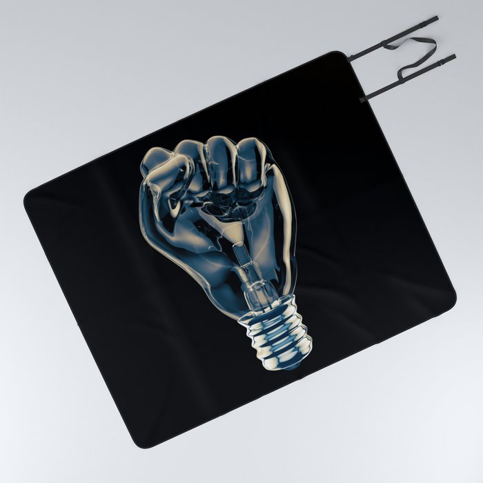 Protest fist light bulb / 3D render of glass light bulb in the form of clenched fist Picnic Blanket