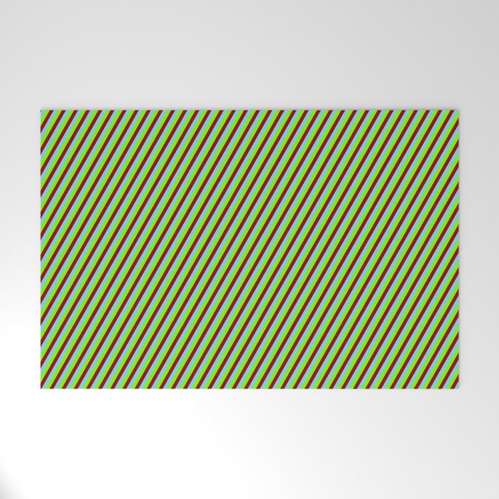 Dark Red, Sky Blue, and Green Colored Lines Pattern Welcome Mat