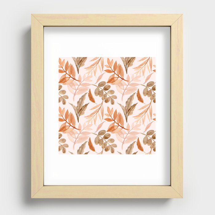Watercolor Earthy Leaves - Peach, Brown Recessed Framed Print