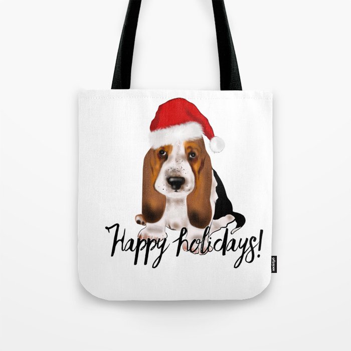 Cute Santa basset hound dog.Christmas puppy gift idea Tote Bag
