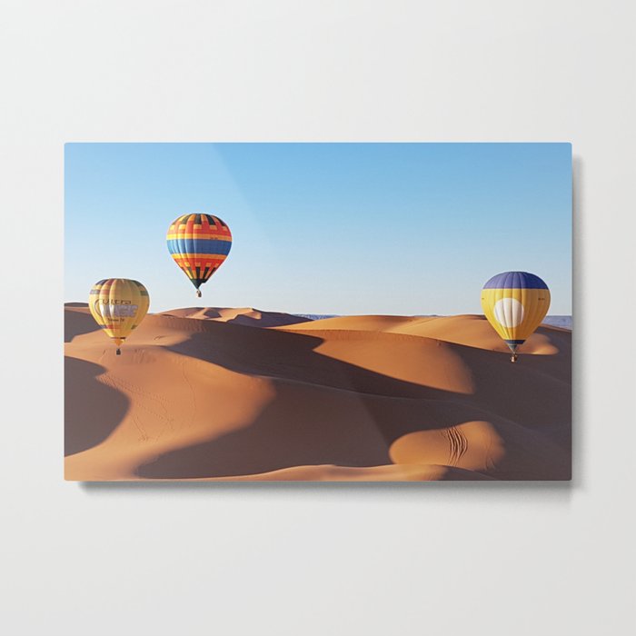 Colorful hot air balloons above rolling desert sand dunes color landscape photograph / photography   Metal Print