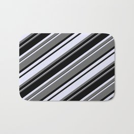 [ Thumbnail: Dim Gray, Black & Lavender Colored Stripes Pattern Bath Mat ]