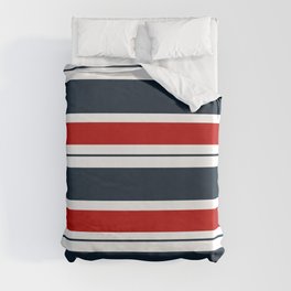 Red and Navy Blue Horizontal Stripes Duvet Cover