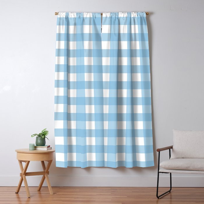 Light Blue White Gingham Pattern Blackout Curtain By