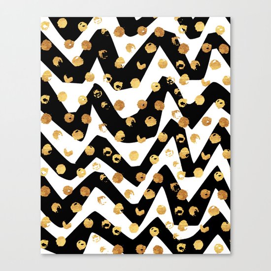 Gold Glory | Gold Foil Pattern, Black White Geometric Pattern, Mosaic Pattern, Gold Seamless Pattern Canvas Print