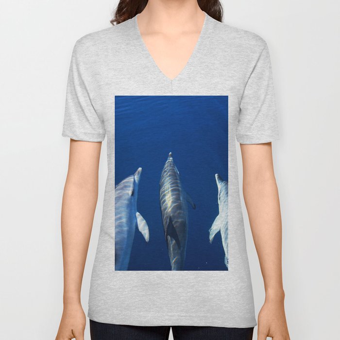 Playful and friendly dolphins V Neck T Shirt