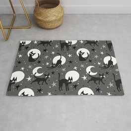  Moonlit Cats in Black and White Rug