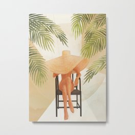 Hat Metal Print | Wall, Girl, Hat, Sea, Soft, Art, Nature, Palm, Woman, Painting 